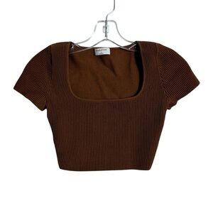 Aritzia Babaton Sculpt Knit Squareneck Top Brown Size Small